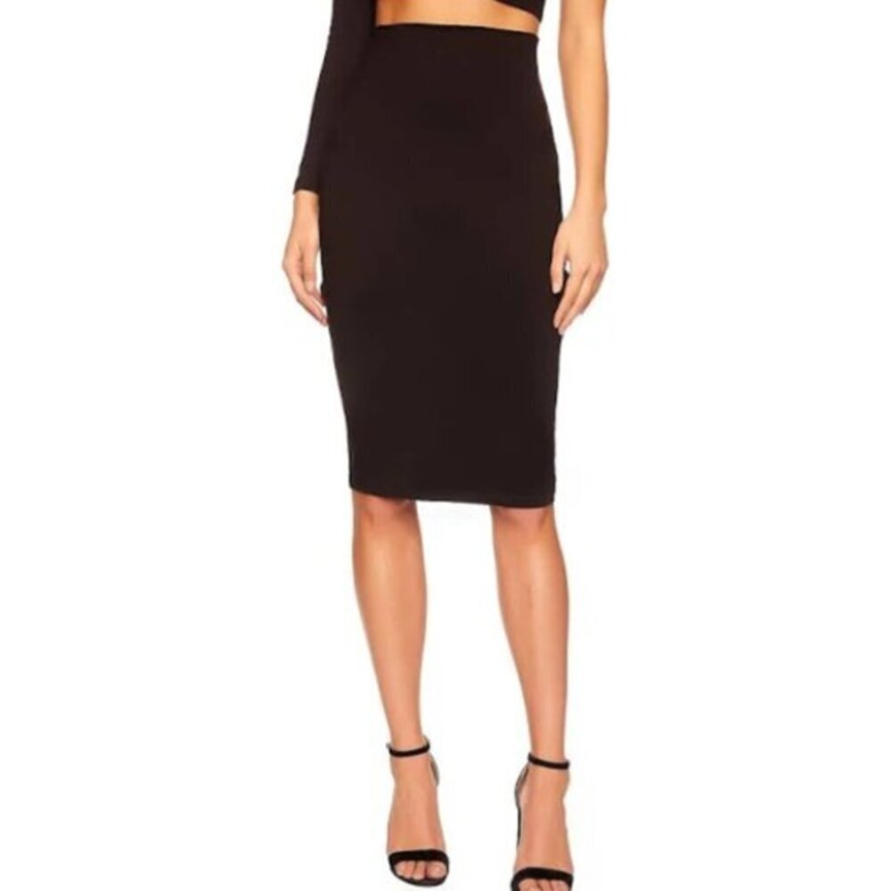Active USA Women's Flat High Wasited Bodycon Pencil Skirt Black Sz L